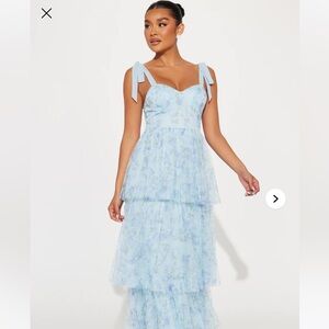 Fashion Nova Light Blue Floral Maxi Dress